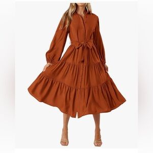 Elegant Rust Button-Down Dress